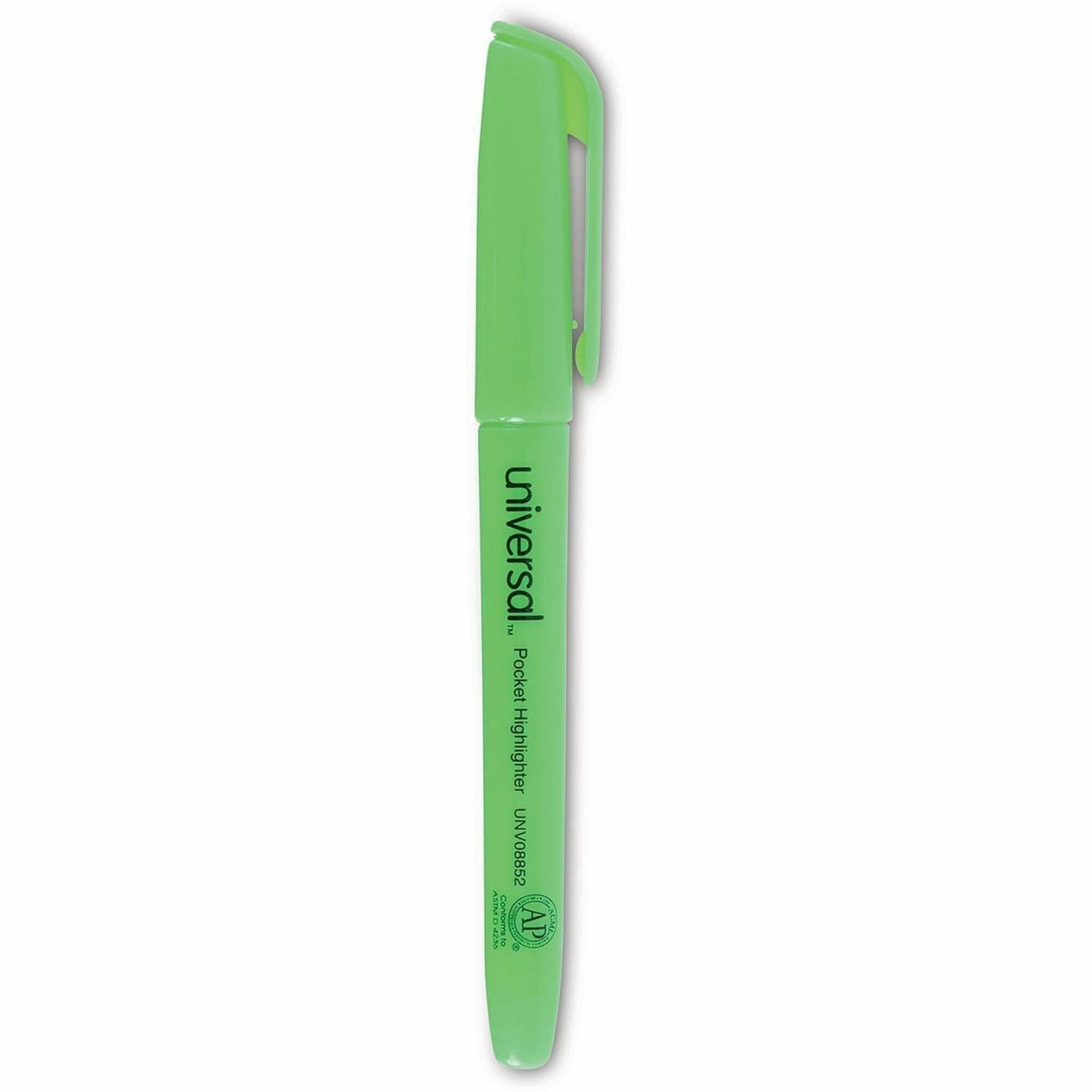 Universal Pocket Highlighters, Fluorescent Green Ink, Chisel Tip, Green Barrel, Dozen - Chisel Marker Point - Fluorescent Green Ink - Green Barrel - 1 Dozen