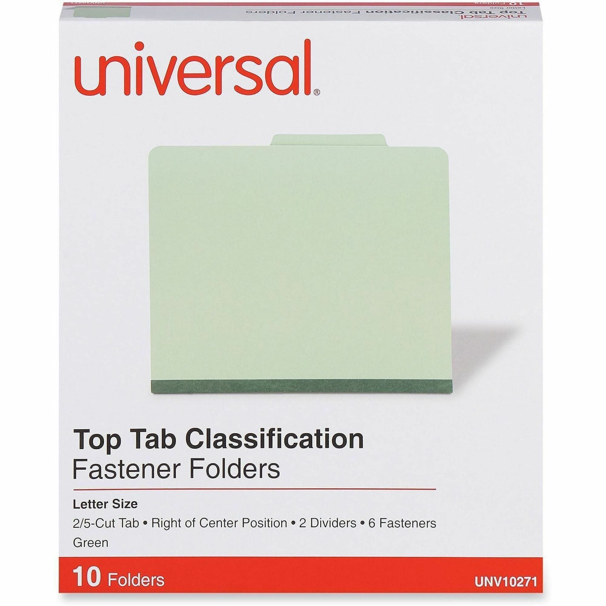 Universal 2/5 Tab Cut Letter Classification Folder - 8 1/2" x 11" - 2" Expansion - 6 Fastener(s) - 2" Fastener Capacity - Top Tab Location - Right of Center Tab Position - 2 Divider(s) - Green - 10 Box