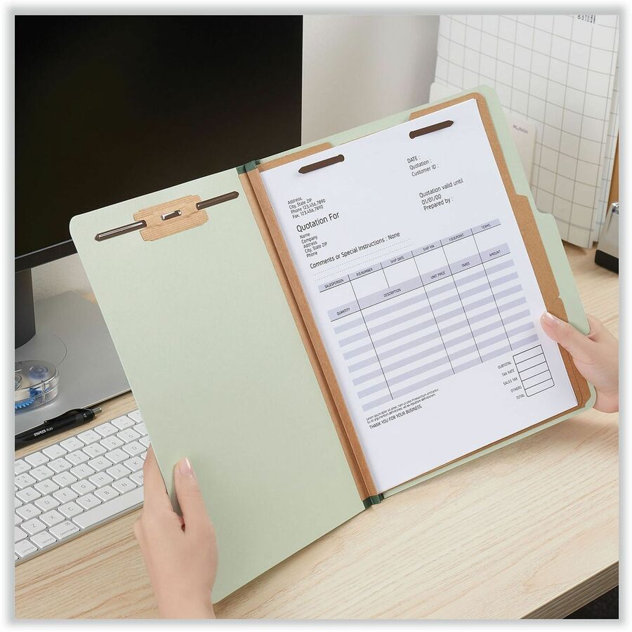 Universal 2/5 Tab Cut Letter Classification Folder - 8 1/2" x 11" - 2" Expansion - 6 Fastener(s) - 2" Fastener Capacity - Top Tab Location - Right of Center Tab Position - 2 Divider(s) - Green - 10 Box