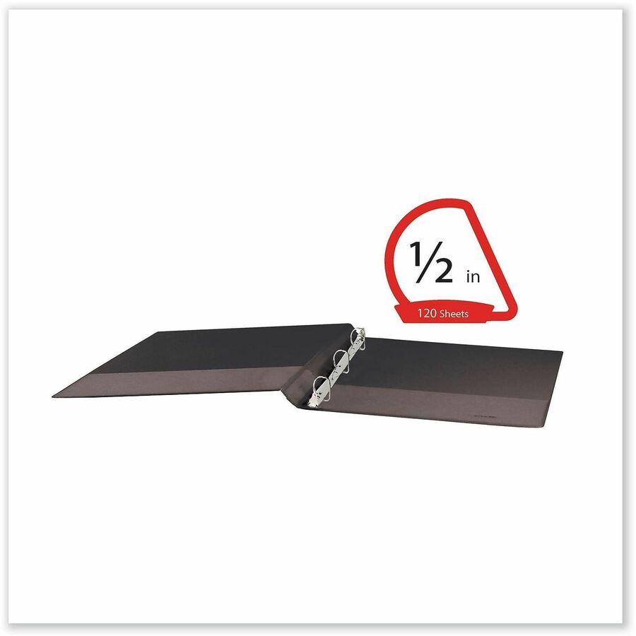 Universal Slant D-Ring View Binder, 3 Rings, 0.5" Capacity, 11 x 8.5, Black - 1/2" Binder Capacity - Letter - 8 1/2" x 11" Sheet Size - 120 Sheet Capacity - 3 Ring(s) - Fastener(s): Ring - Pocket(s): 2, Inside Front & Back - Polypropylene - Black - Non...