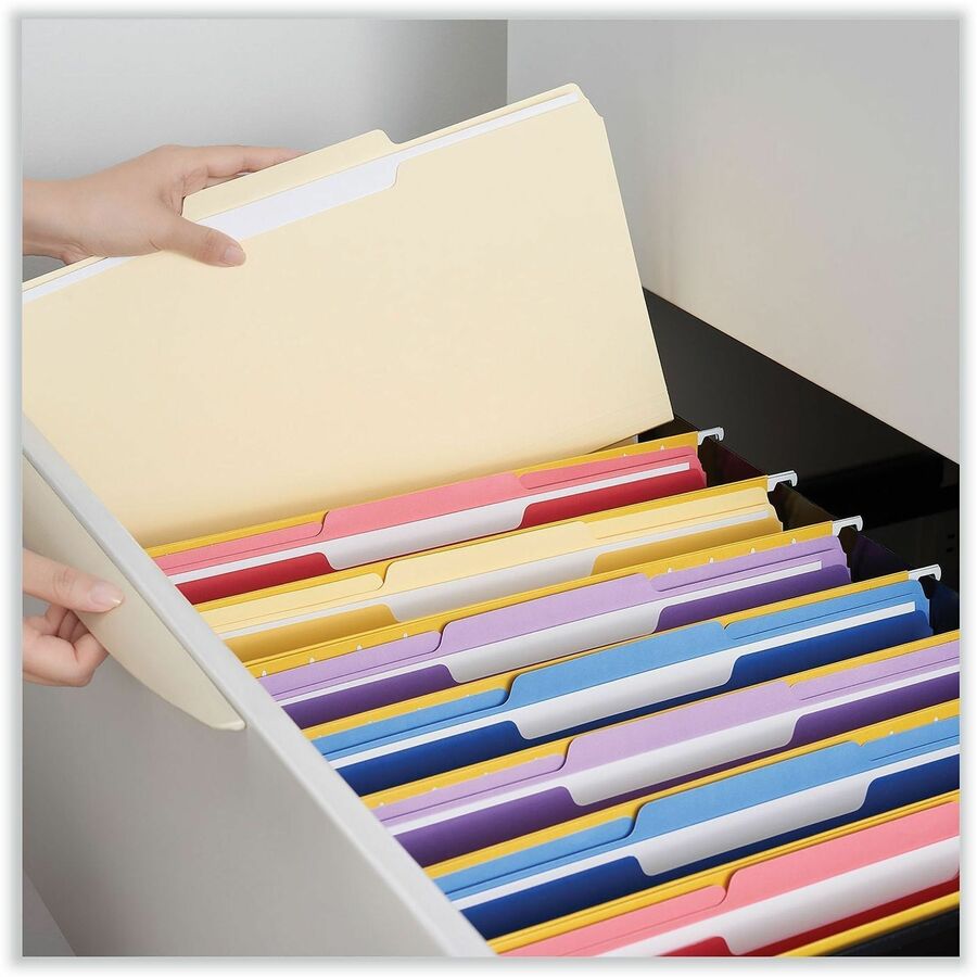 Universal 1/3 Tab Cut Legal Top Tab File Folder - 8 1/2" x 14" - Assorted Tab Position - 9.5 pt. - Manila - 100 Box