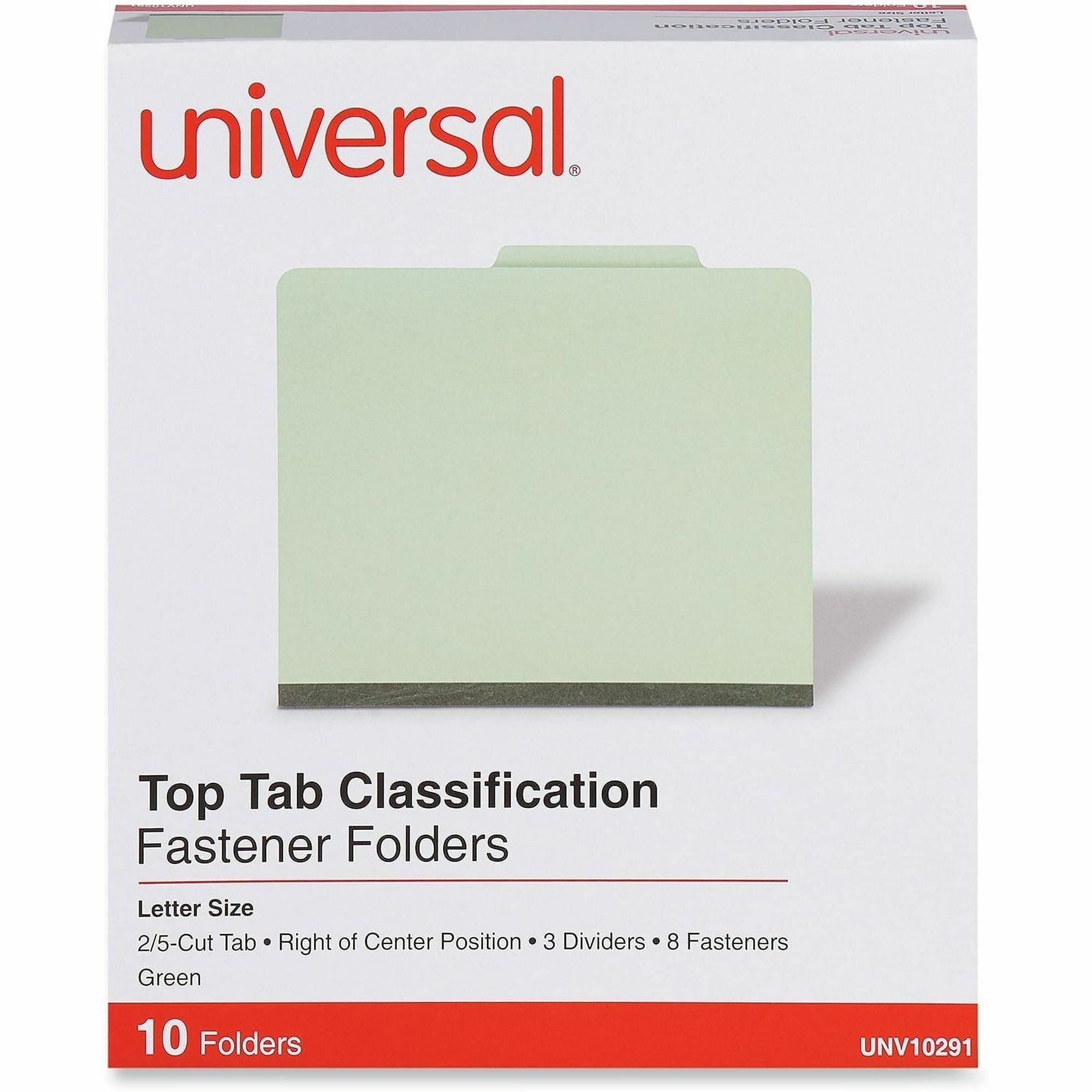 Universal 2/5 Tab Cut Letter Classification Folder - 8 1/2" x 11" - 3" Expansion - 8 Fastener(s) - 2" Fastener Capacity - Top Tab Location - Right of Center Tab Position - 3 Divider(s) - Green - 10 Box