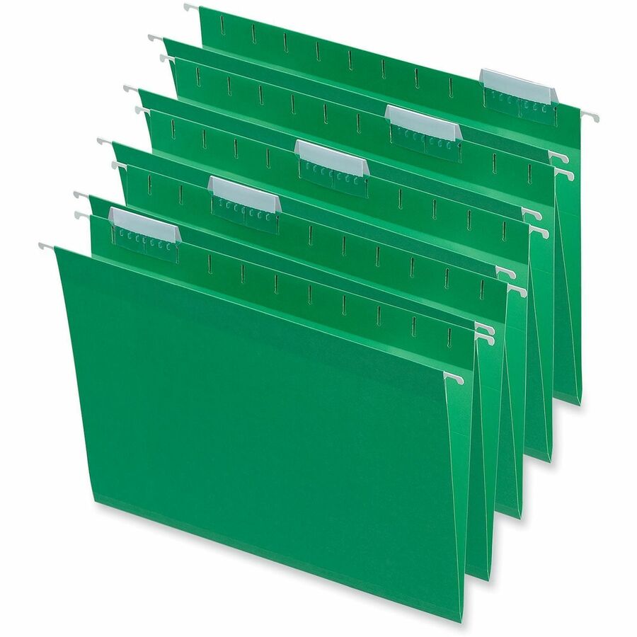 Universal 1/5 Tab Cut Letter Hanging Folder - 8 1/2" x 11" - Assorted Tab Position - 11 pt. - Stock - Bright Green - 25 Box