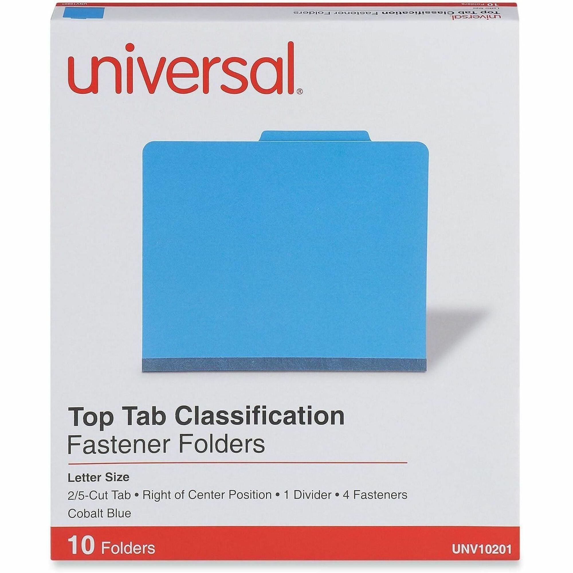 Universal 2/5 Tab Cut Letter Classification Folder - 8 1/2" x 11" - 2" Expansion - 4 Fastener(s) - 2" Fastener Capacity - Top Tab Location - Right of Center Tab Position - 1 Divider(s) - Cobalt Blue - 10 Box