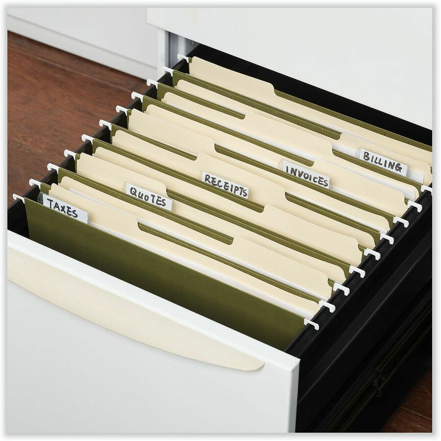 Universal 1/5 Tab Cut Letter Hanging Folder - 8 1/2" x 11" - 1" Expansion - Assorted Tab Position - 11 pt. - Stock - Standard Green - 25 Box