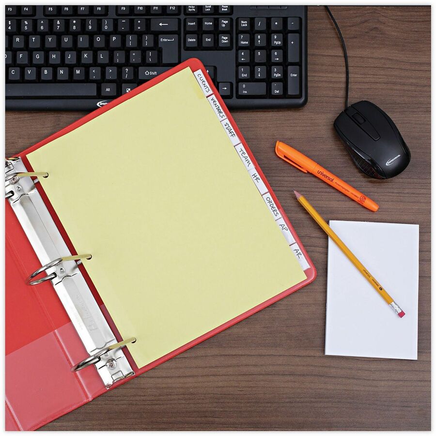 Universal Insertable Tab Index, 8-Tab, 11 x 8.5, Buff, Clear Tabs, 24 Sets - 8 Side Tab(s) - Letter - 8.50" Width x 11" Length - 3 Hole Punched - Buff Paper Divider - Clear Plastic Tab(s) - Recycled - Customizable, Mylar Reinforced Edge - 24 / Set
