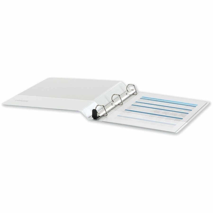 Universal Deluxe Easy-to-Open D-Ring View Binder, 3 Rings, 1" Capacity, 11 x 8.5, White - 1" Binder Capacity - Letter - 8 1/2" x 11" Sheet Size - 250 Sheet Capacity - 3 Ring(s) - Fastener(s): Ring - Pocket(s): 2, Inside Front & Back - Polypropylene - W...