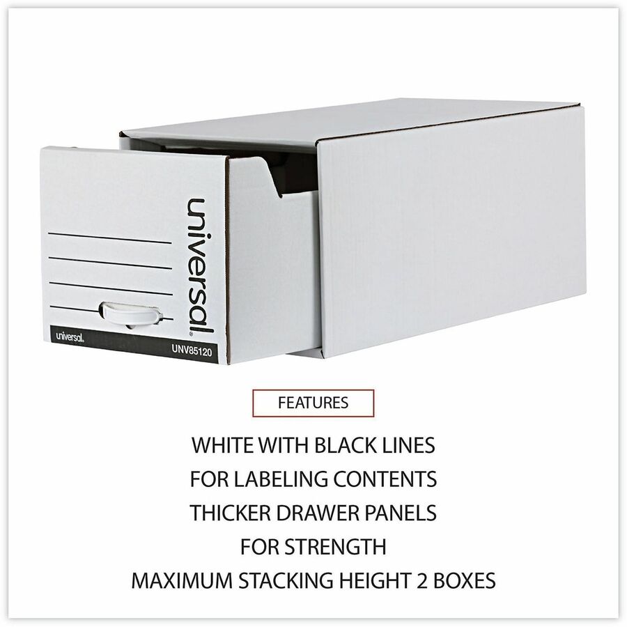 Universal Economy Storage Drawer Files, Letter Files, White, 6/Carton - Internal Dimensions: 12.50" Width x 23.25" Depth x 10.75" Height - Media Size Supported: Letter - Medium Duty - Corrugated Fiberboard - White - For Box File - 6 / Carton
