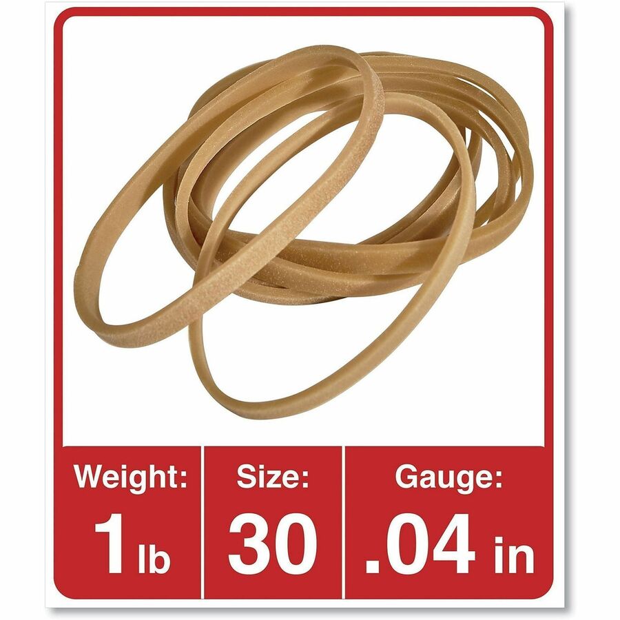 Universal Rubber Bands, Size 30, 0.04" Gauge, Beige, 1 lb Box, 1,100/Pack - Size: #30 - 2" Length x 0.1" Width - 12 lb/in - Rubber - Beige - 1100 / Pack