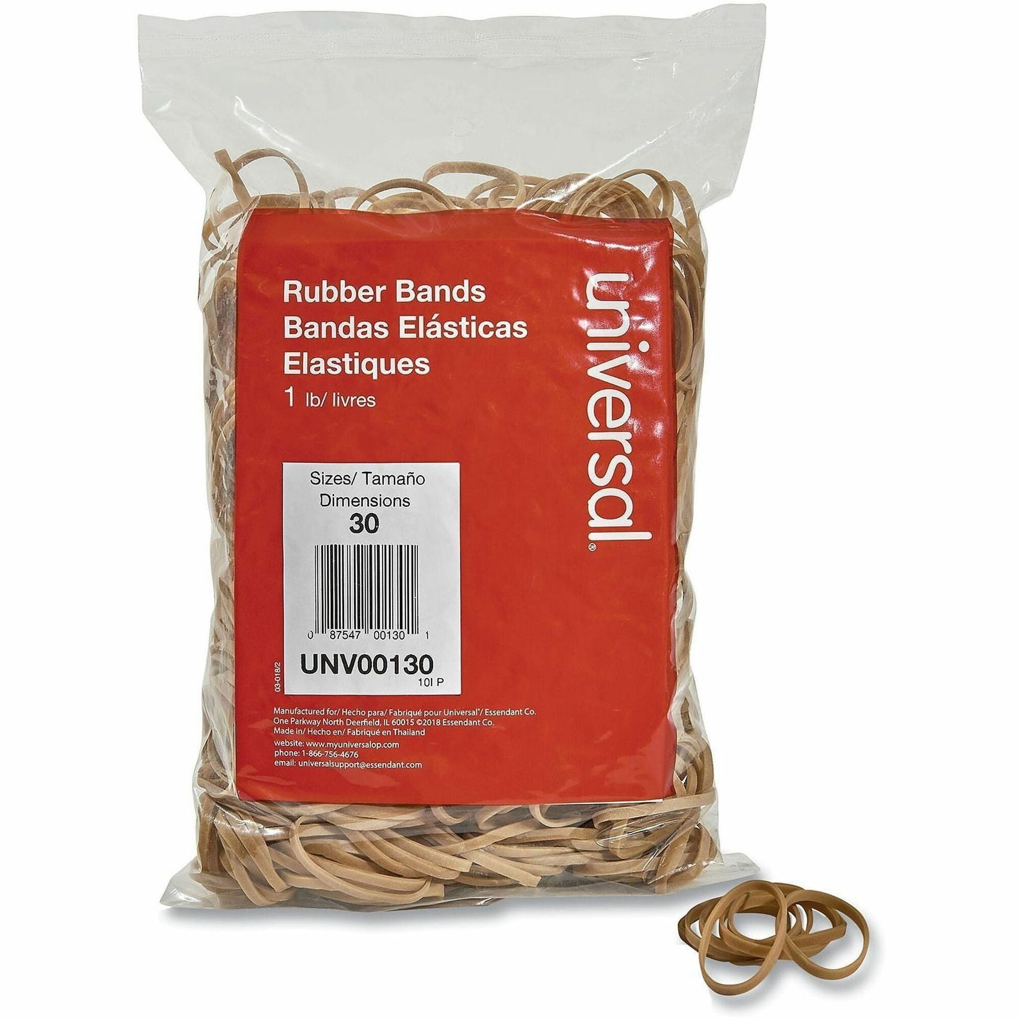 Universal Rubber Bands, Size 30, 0.04" Gauge, Beige, 1 lb Box, 1,100/Pack - Size: #30 - 2" Length x 0.1" Width - 12 lb/in - Rubber - Beige - 1100 / Pack