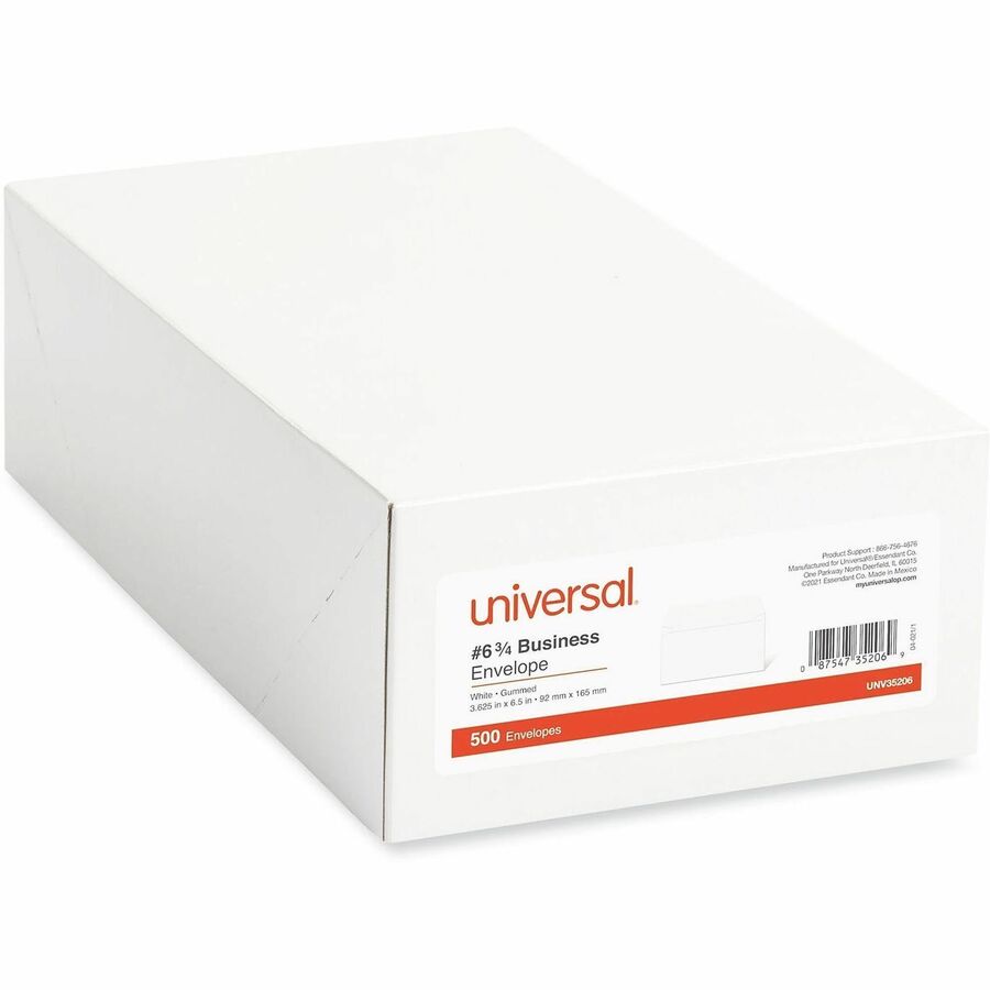 Universal Envelope - Business - #6 3/4 - 24 lb - Gummed - White - Paper Stock - 500 / Box