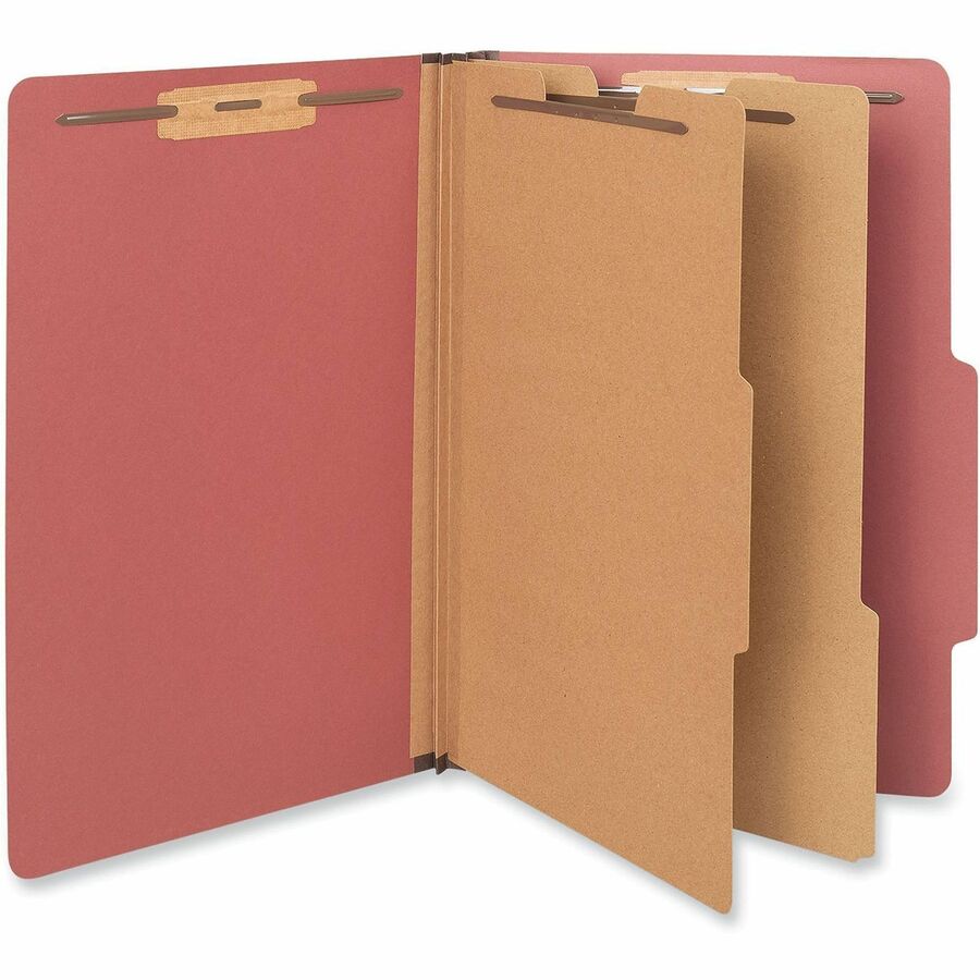 Universal 2/5 Tab Cut Legal Classification Folder - 8 1/2" x 14" - 2" Expansion - 6 Fastener(s) - 2" Fastener Capacity - Top Tab Location - Right of Center Tab Position - 2 Divider(s) - Red - 10 Box