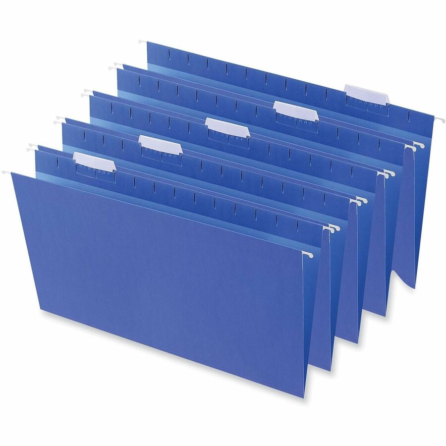 Universal 1/5 Tab Cut Legal Hanging Folder - 8 1/2" x 14" - Assorted Tab Position - 11 pt. - Stock - Blue - 25 Box