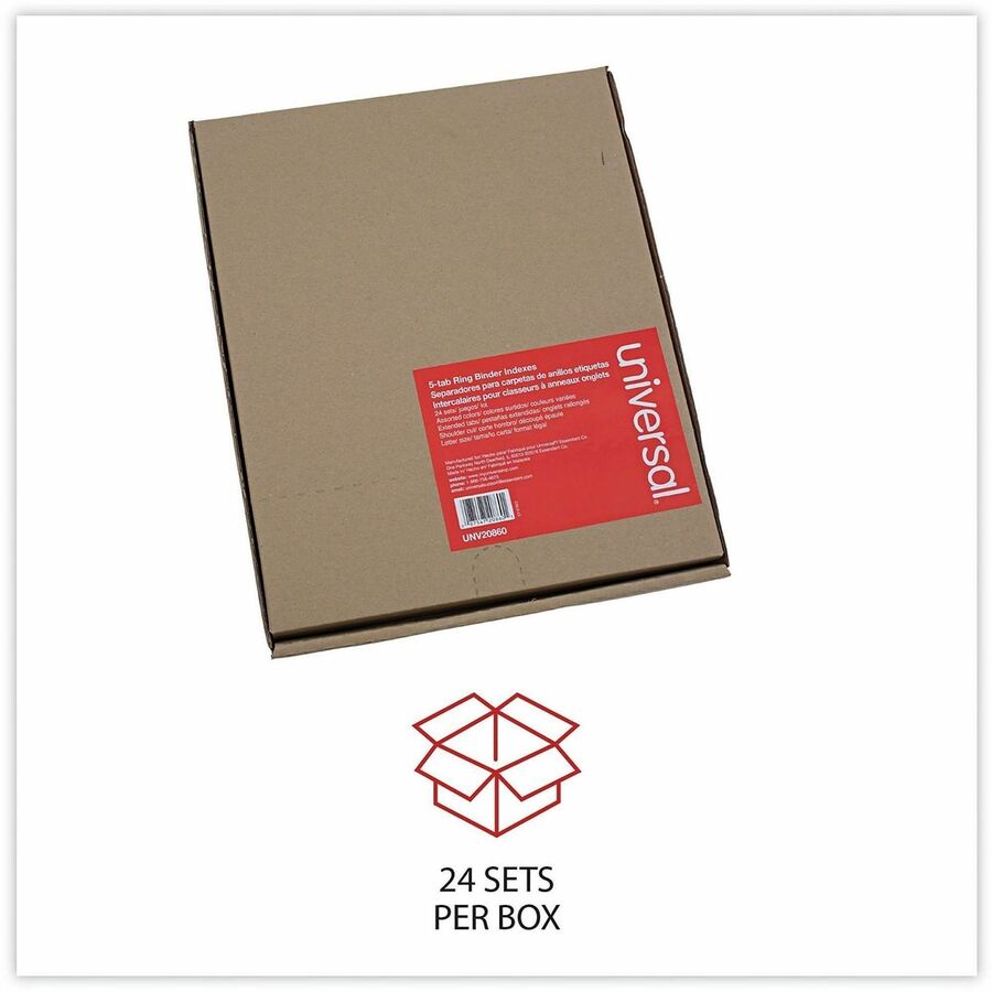 Universal Index Divider - 5 Side Tab(s) - Letter - 8.50" Width x 11" Length - 3 Hole Punched - Buff Paper Divider - Assorted Plastic Tab(s) - Recycled - Customizable, Double-sided, Gold Reinforced Binding Edge - 24 Set
