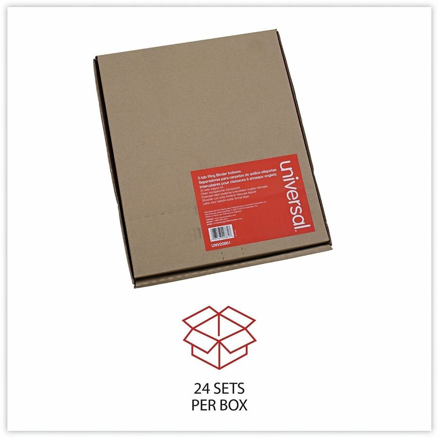 Universal Index Divider - 5 Side Tab(s) - Letter - 8.50" Width x 11" Length - 3 Hole Punched - Buff Paper Divider - Clear Plastic Tab(s) - Recycled - Customizable, Double-sided, Gold Reinforced Binding Edge - 24 Set