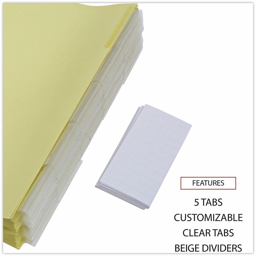 Universal Index Divider - 5 Side Tab(s) - Letter - 8.50" Width x 11" Length - 3 Hole Punched - Buff Paper Divider - Clear Plastic Tab(s) - Recycled - Customizable, Double-sided, Gold Reinforced Binding Edge - 24 Set