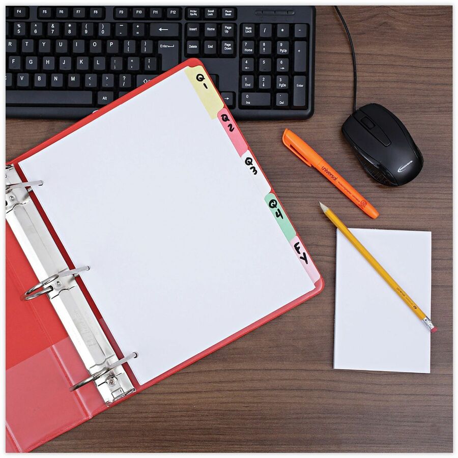 Universal Deluxe Write-On/Erasable Tab Index, 5-Tab, 11 x 8.5, White, Assorted Tabs, 1 Set - 5 Write-on Side Tab(s) - 5 Tab(s)/Set - Letter - 8.50" Width x 11" Length - 3 Hole Punched - White Paper Divider - Assorted Paper Tab(s) - Recycled - Customiza...