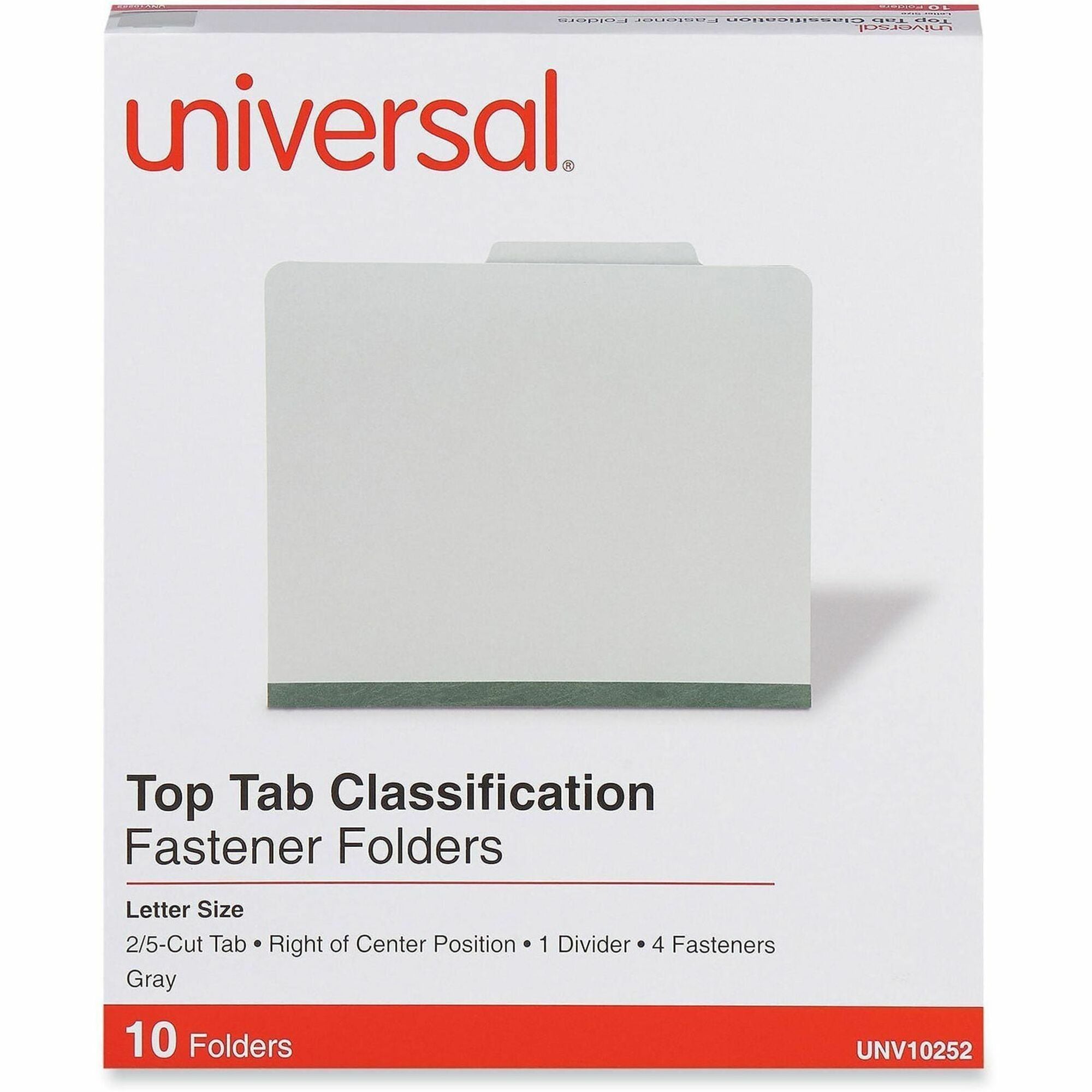 Universal 2/5 Tab Cut Letter Classification Folder - 8 1/2" x 11" - 2" Expansion - 4 Fastener(s) - 2" Fastener Capacity - Top Tab Location - Right of Center Tab Position - 1 Divider(s) - Gray - 10 Box