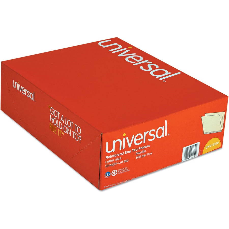 Universal Straight Tab Cut Letter End Tab File Folder - 8 1/2" x 11" - 3/4" Expansion - 11 pt. - Manila - 100 Box