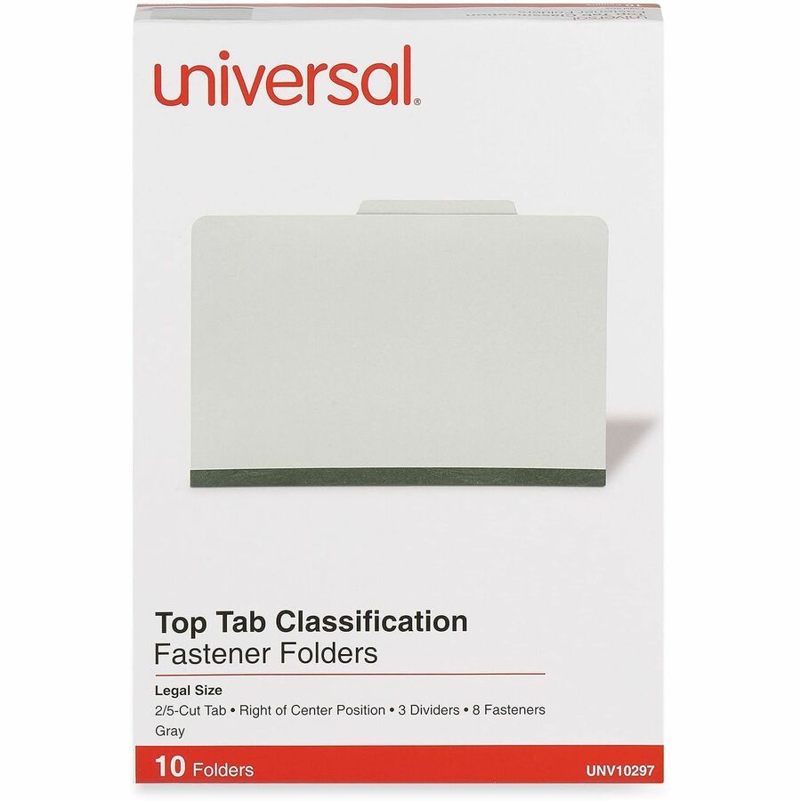 Universal 2/5 Tab Cut Legal Classification Folder - 8 1/2" x 14" - 3" Expansion - 8 Fastener(s) - 2" Fastener Capacity - Top Tab Location - Right of Center Tab Position - 3 Divider(s) - Gray - 10 Box