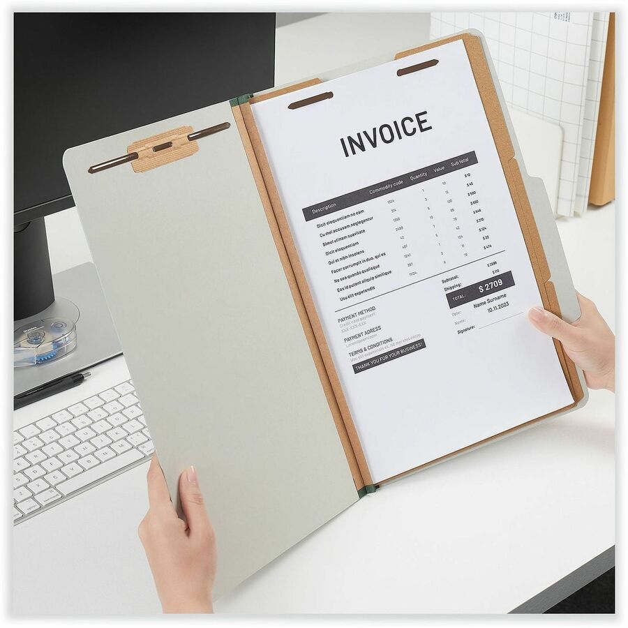 Universal 2/5 Tab Cut Legal Classification Folder - 8 1/2" x 14" - 3" Expansion - 8 Fastener(s) - 2" Fastener Capacity - Top Tab Location - Right of Center Tab Position - 3 Divider(s) - Gray - 10 Box
