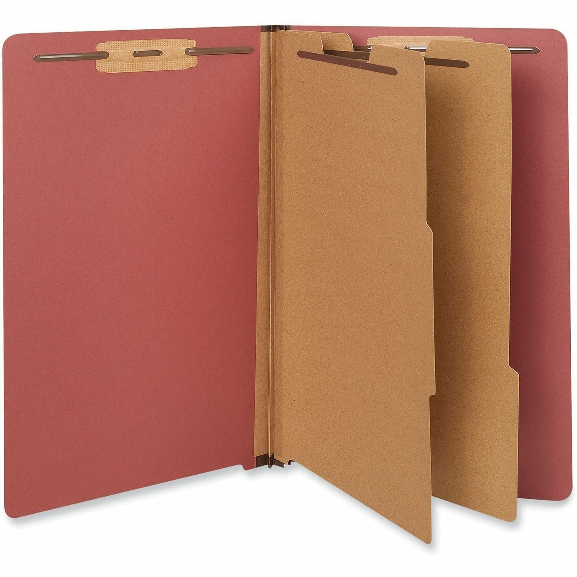 Universal Straight Tab Cut Legal Classification Folder - 8 1/2" x 14" - 2" Expansion - 6 Fastener(s) - 2" Fastener Capacity - End Tab Location - 2 Divider(s) - Red - 10 Box