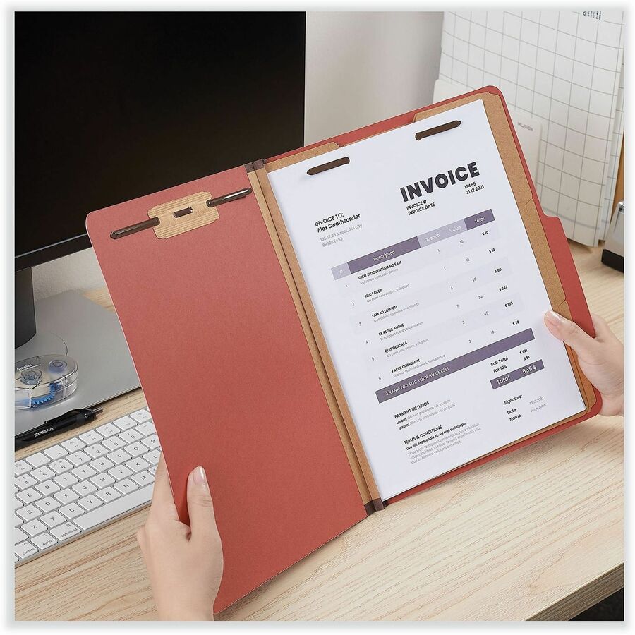 Universal 2/5 Tab Cut Letter Classification Folder - 8 1/2" x 11" - 3" Expansion - 8 Fastener(s) - 2" Fastener Capacity - Top Tab Location - Right of Center Tab Position - 3 Divider(s) - Red - 10 Box
