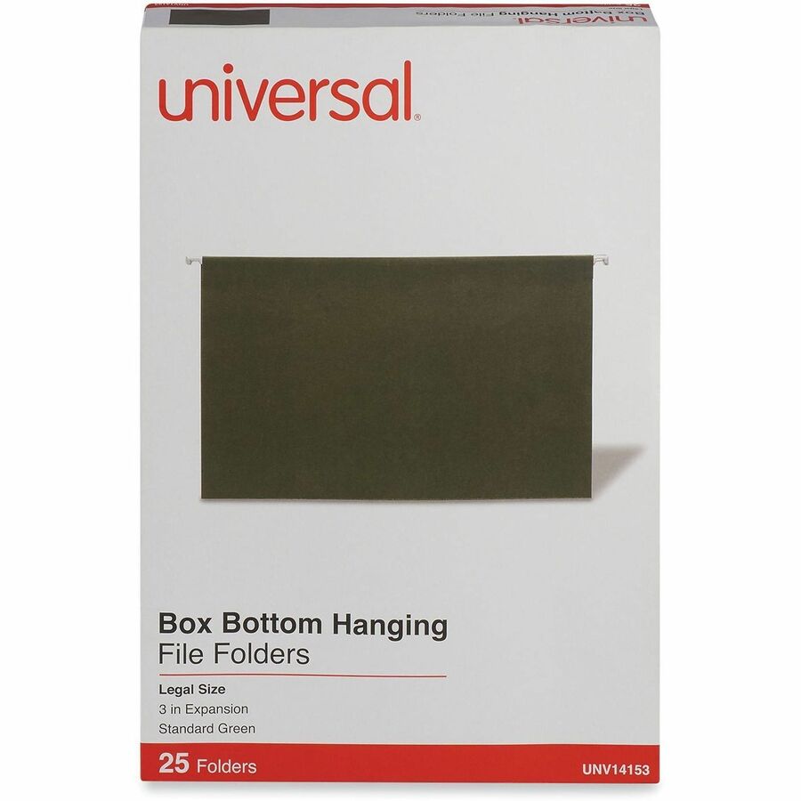 Universal 1/5 Tab Cut Legal Hanging Folder - 8 1/2" x 14" - 3" Expansion - Assorted Tab Position - 11 pt. - Stock - Standard Green - 25 Box