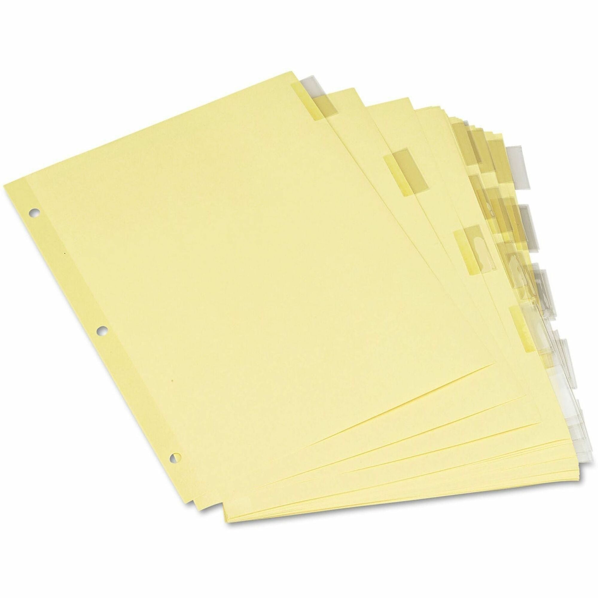 Universal Insertable Tab Index, 5-Tab, 11 x 8.5, Buff, Clear Tabs, 6 Sets - 5 Write-on Side Tab(s) - Letter - 8.50" Width x 11" Length - 3 Hole Punched - Buff Paper Divider - Clear Plastic Tab(s) - Recycled - Customizable, Mylar Reinforced Edge - 6 / Set