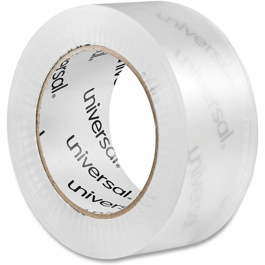 Universal Quiet Tape Box Sealing Tape, 3" Core, 1.88" x 109 yds, Clear, 6/Pack - 109 yd Length x 1.88" Width x 2 mil Thickness - 3" Core - Clear - Acrylic - Plastic Backing - 6 / Pack