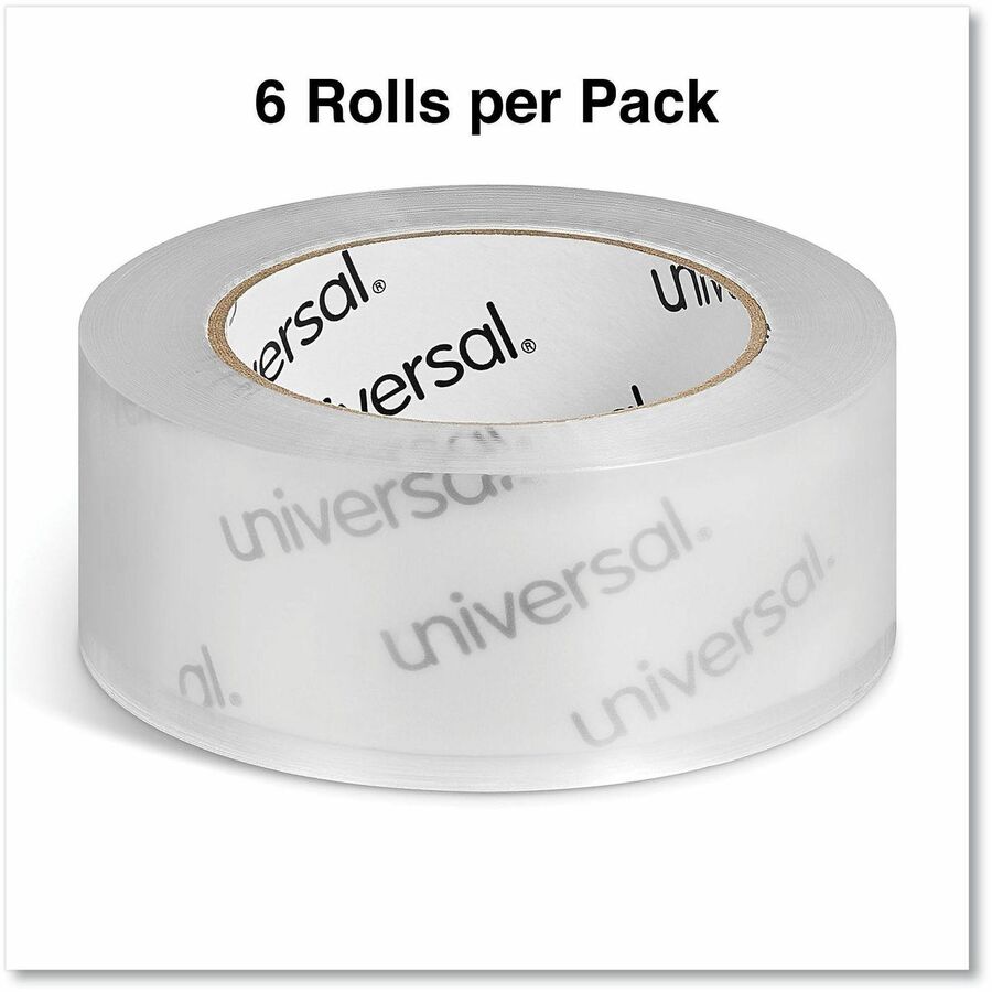 Universal Quiet Tape Box Sealing Tape, 3" Core, 1.88" x 109 yds, Clear, 6/Pack - 109 yd Length x 1.88" Width x 2 mil Thickness - 3" Core - Clear - Acrylic - Plastic Backing - 6 / Pack