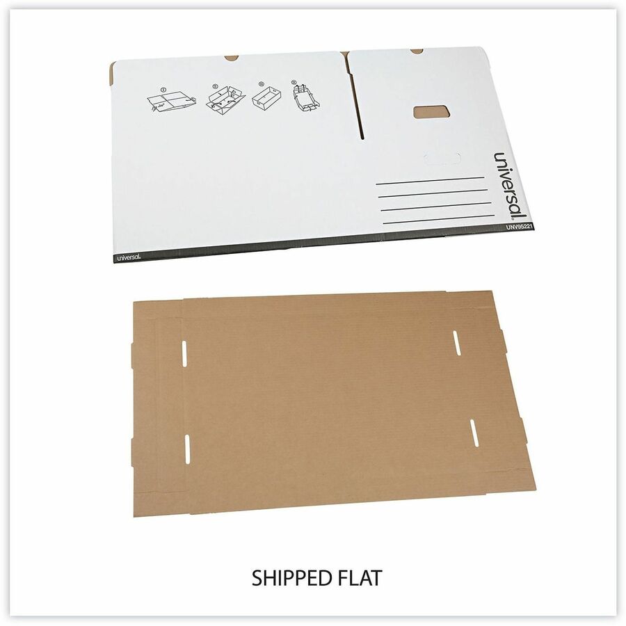 Universal Medium-Duty Easy Assembly Storage Box, Legal Files, White, 12/Carton - Internal Dimensions: 15.13" Width x 24" Depth x 10.25" Height - Media Size Supported: Legal - Lift-off Closure - Medium Duty - Stackable - Corrugated Fiberboard - White - ...