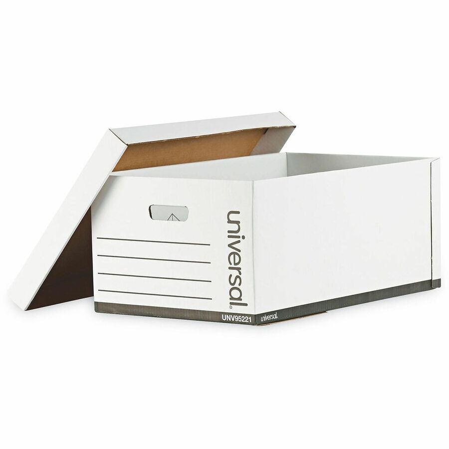 Universal Medium-Duty Easy Assembly Storage Box, Legal Files, White, 12/Carton - Internal Dimensions: 15.13" Width x 24" Depth x 10.25" Height - Media Size Supported: Legal - Lift-off Closure - Medium Duty - Stackable - Corrugated Fiberboard - White - ...