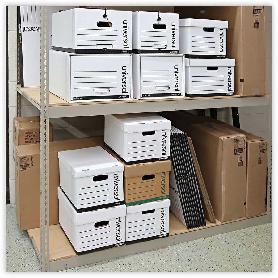 Universal Medium-Duty Easy Assembly Storage Box, Legal Files, White, 12/Carton - Internal Dimensions: 15.13" Width x 24" Depth x 10.25" Height - Media Size Supported: Legal - Lift-off Closure - Medium Duty - Stackable - Corrugated Fiberboard - White - ...