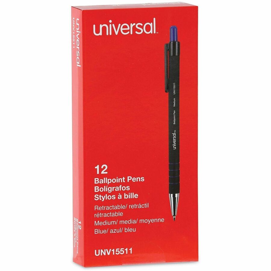 Universal Ballpoint Pen, Retractable, Medium 1 mm, Blue Ink, Blue Barrel, Dozen - 1 mm Medium Conical Pen Point - Retractable - Blue Ink - Blue Barrel - 1 Dozen