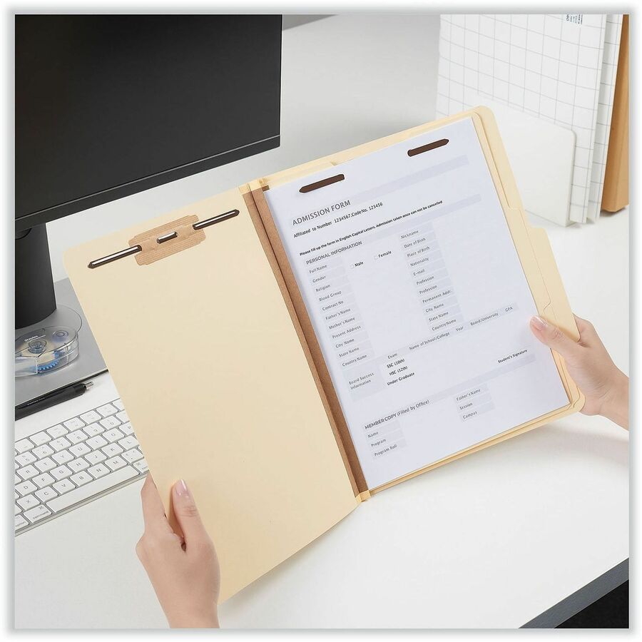 Universal 2/5 Tab Cut Letter Classification Folder - 8 1/2" x 11" - 2" Expansion - 6 Fastener(s) - 2" Fastener Capacity - Top Tab Location - Right of Center Tab Position - 2 Divider(s) - Manila - 15 Box