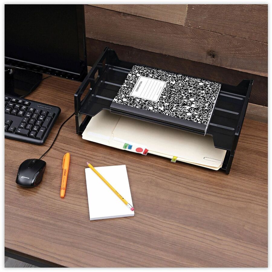 Universal Desk Tray - 2 Compartment(s) - 2.75" Height x 16.25" Width x 9" Depth - Black - Plastic - 2 Pack
