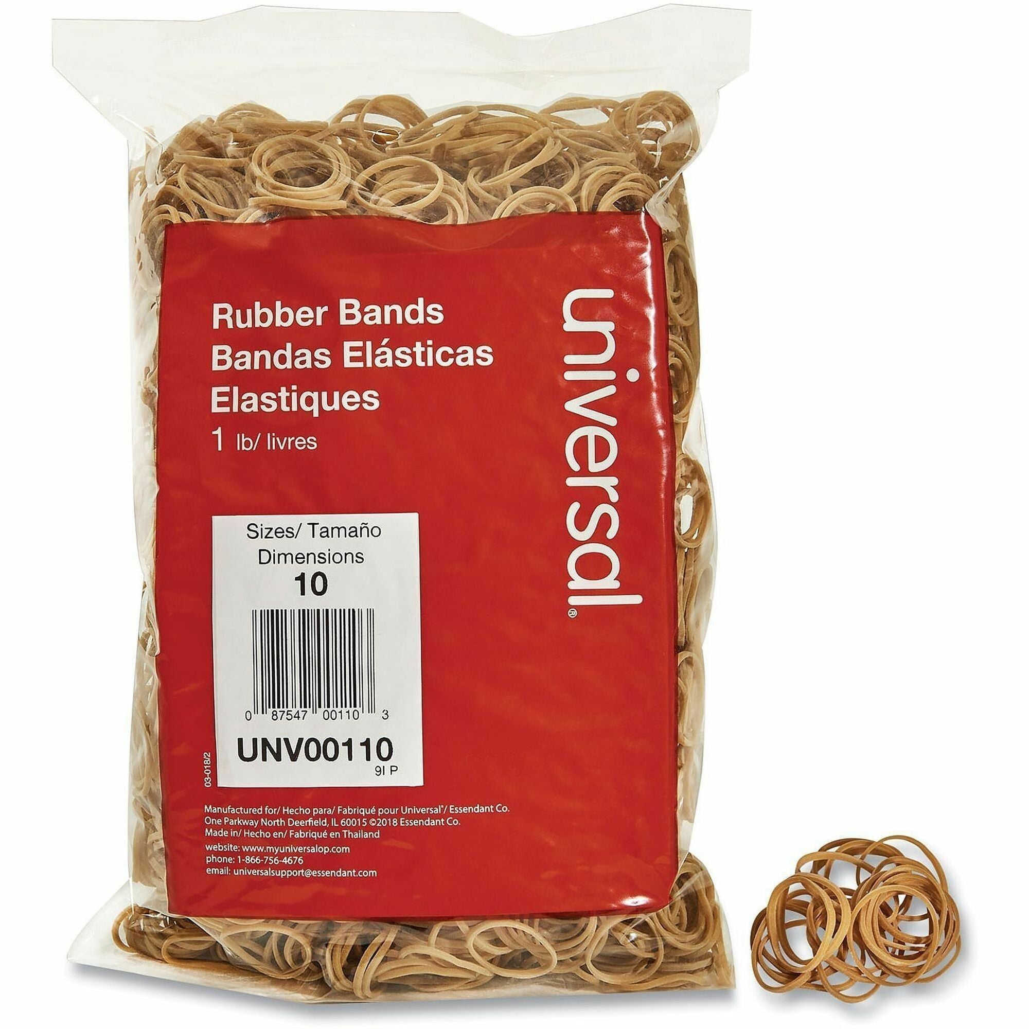Universal Rubber Bands, Size 10, 0.04" Gauge, Beige, 1 lb Box, 3,400/Pack - Size: #10 - 1.3" Length x 0.1" Width - 6 lb/in - Rubber - Beige - 3400 / Pack