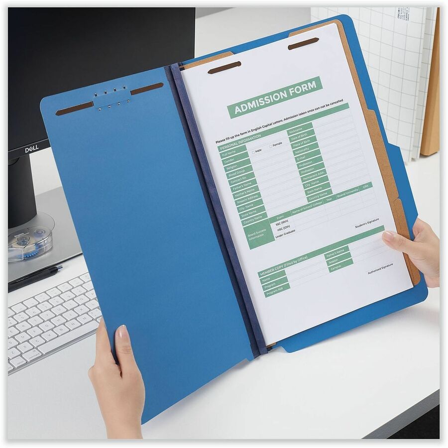 Universal 2/5 Tab Cut Legal Classification Folder - 8 1/2" x 14" - 2" Expansion - 6 Fastener(s) - 2" Fastener Capacity - Top Tab Location - Right of Center Tab Position - 2 Divider(s) - Cobalt Blue - 10 Box