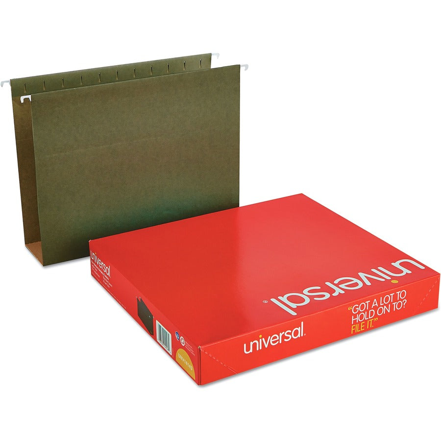 Universal 1/5 Tab Cut Letter Hanging Folder - 8 1/2" x 11" - 3" Expansion - Assorted Tab Position - 11 pt. - Stock - Standard Green - 25 Box