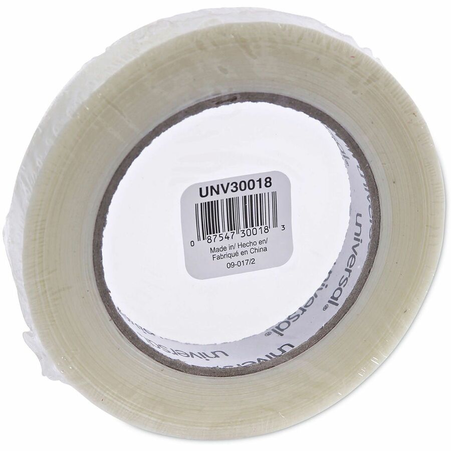 Universal 120# Utility Grade Filament Tape, 3" Core, 18 mm x 54.8 m, Clear - 59.93 yd Length x 0.71" Width x 4.3 mil Thickness - 3" Core - Clear - Synthetic Rubber - Plastic Backing - 1 Roll