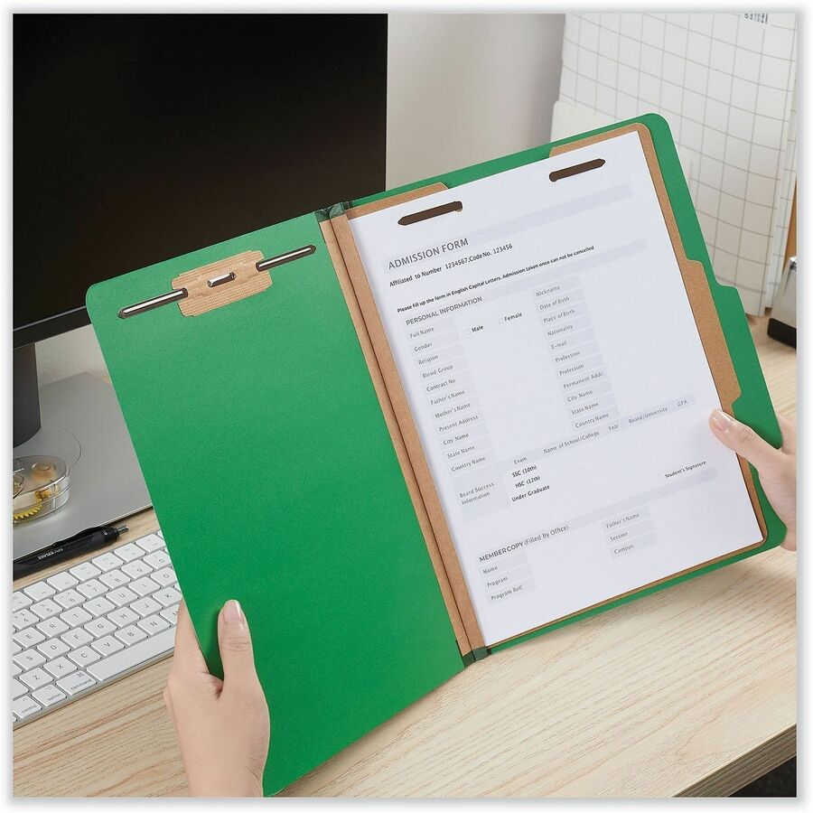 Universal 2/5 Tab Cut Letter Classification Folder - 8 1/2" x 11" - 2" Expansion - 4 Fastener(s) - 2" Fastener Capacity - Top Tab Location - Right of Center Tab Position - 1 Divider(s) - Emerald Green - 10 Box