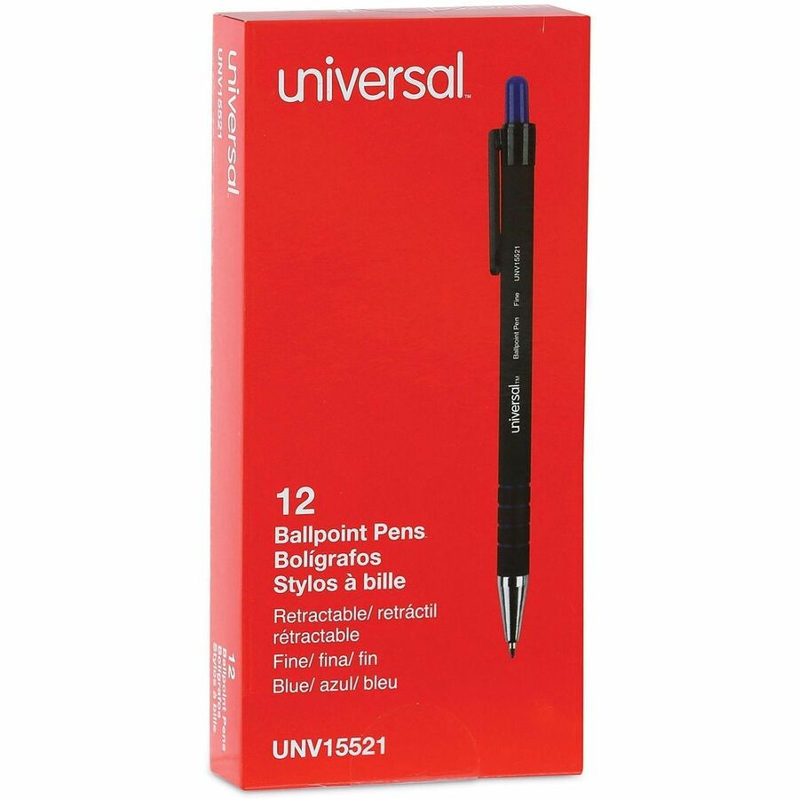 Universal Ballpoint Pen, Retractable, Fine 0.7 mm, Blue Ink, Blue Barrel, Dozen - 0.7 mm Fine Conical Pen Point - Retractable - Blue Ink - Blue Barrel - 1 Dozen