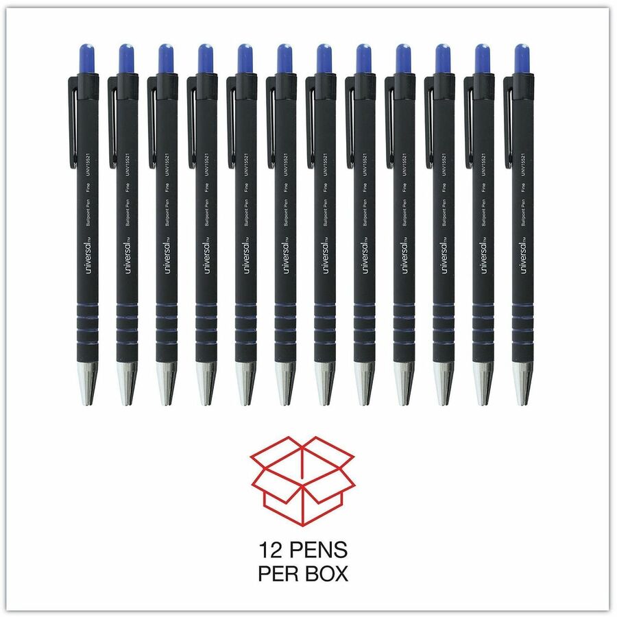 Universal Ballpoint Pen, Retractable, Fine 0.7 mm, Blue Ink, Blue Barrel, Dozen - 0.7 mm Fine Conical Pen Point - Retractable - Blue Ink - Blue Barrel - 1 Dozen