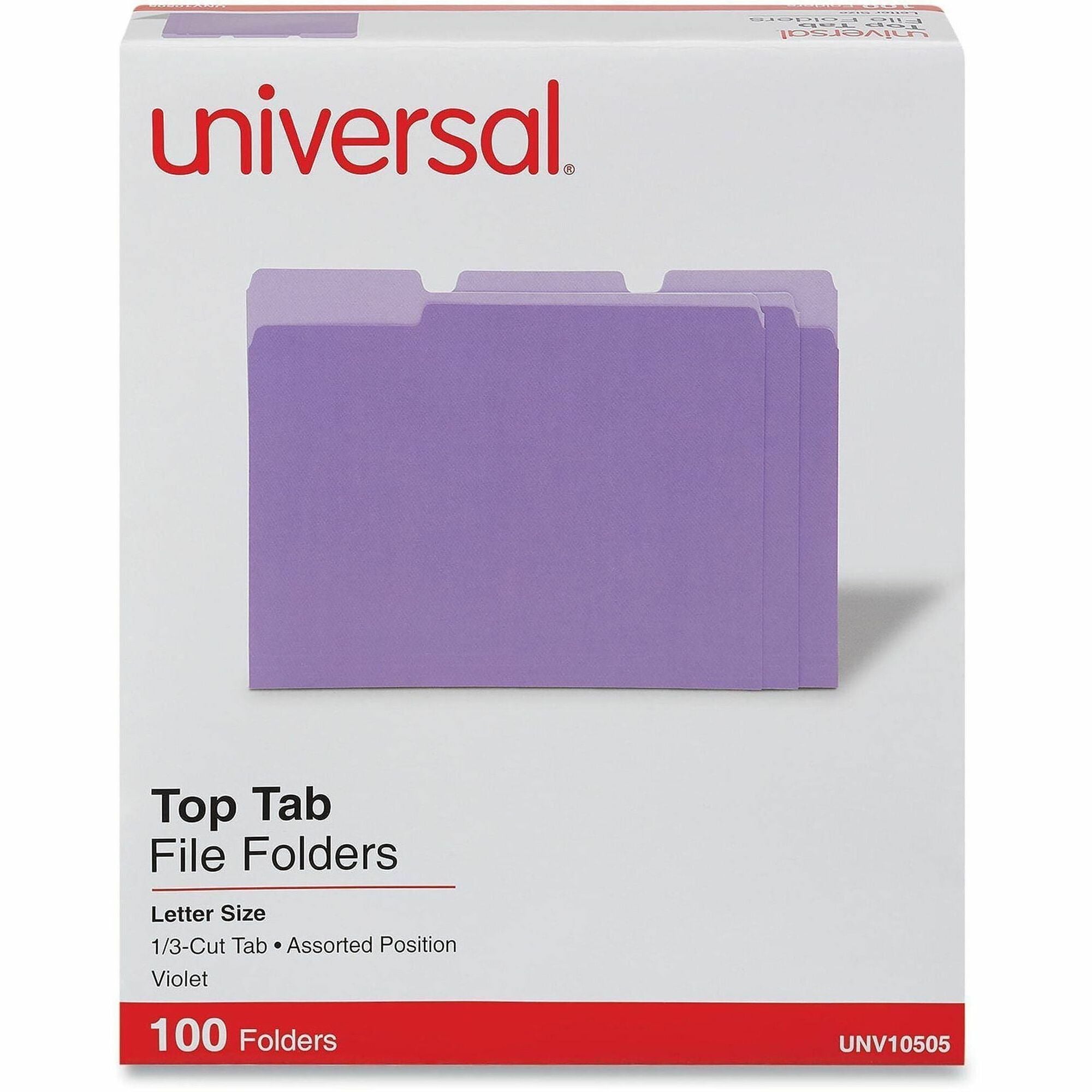 Universal 1/3 Tab Cut Letter Top Tab File Folder - 8 1/2" x 11" - Assorted Tab Position - 11 pt. - Stock - 100 Box