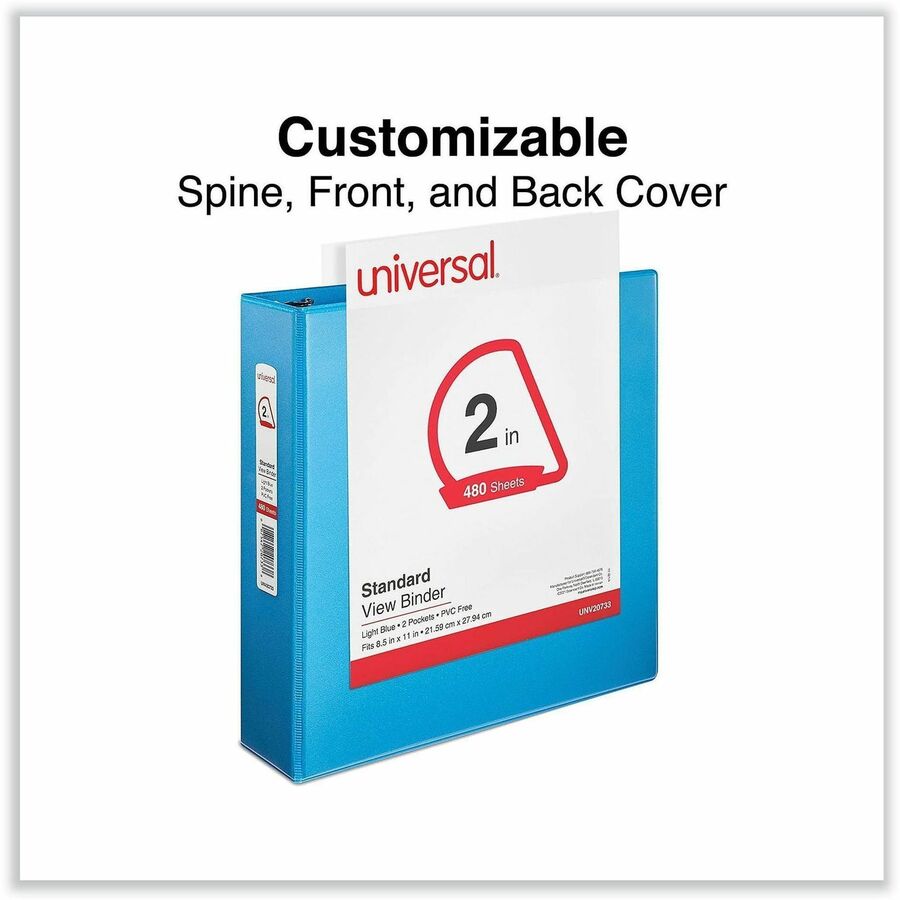 Universal Slant D-Ring View Binder, 3 Rings, 2" Capacity, 11 x 8.5, Light Blue - 2" Binder Capacity - Letter - 8 1/2" x 11" Sheet Size - 480 Sheet Capacity - 3 Ring(s) - Fastener(s): Ring - Pocket(s): 2, Inside Front & Back - Polypropylene - Light Blue...