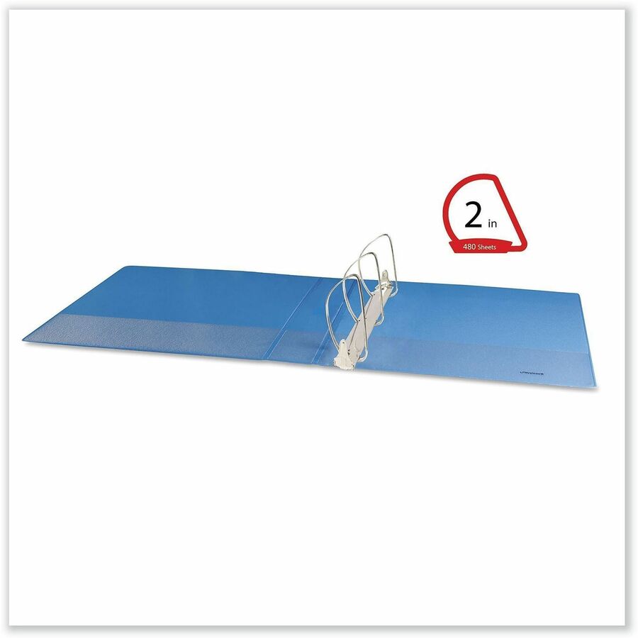 Universal Slant D-Ring View Binder, 3 Rings, 2" Capacity, 11 x 8.5, Light Blue - 2" Binder Capacity - Letter - 8 1/2" x 11" Sheet Size - 480 Sheet Capacity - 3 Ring(s) - Fastener(s): Ring - Pocket(s): 2, Inside Front & Back - Polypropylene - Light Blue...
