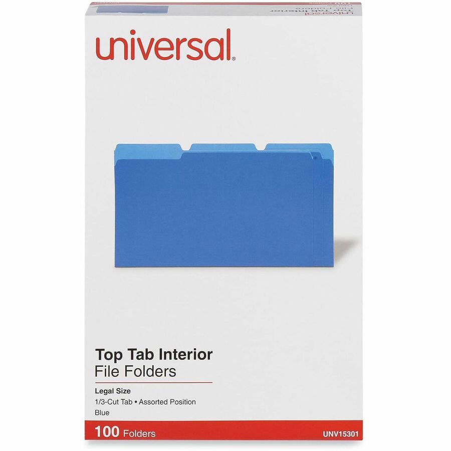 Universal 1/3 Tab Cut Legal Top Tab File Folder - 8 1/2" x 14" - Assorted Tab Position - 11 pt. - Stock - 100 Box