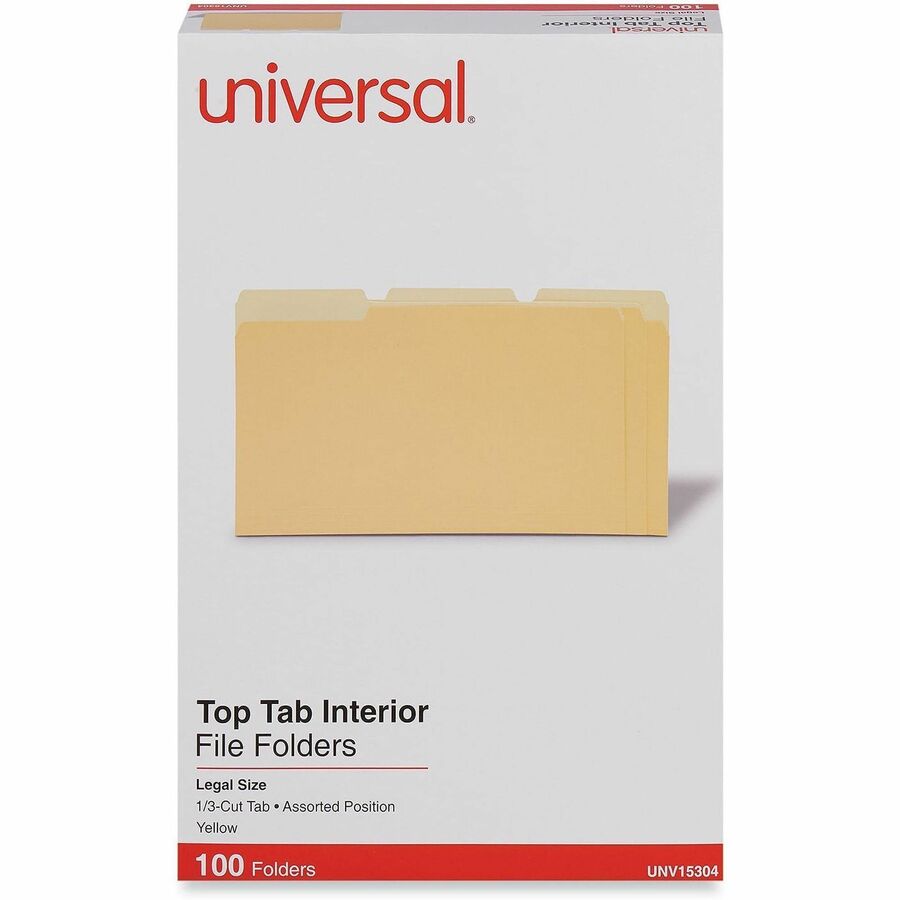 Universal 1/3 Tab Cut Legal Top Tab File Folder - 8 1/2" x 14" - Assorted Tab Position - 11 pt. - Stock - 100 Box
