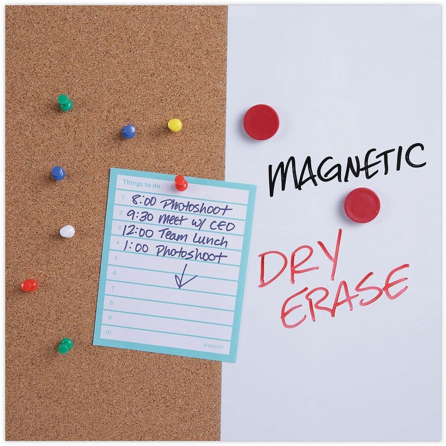 Universal Dry Erase/Bulletin Board - 24" (2 ft) Width x 18" (1.5 ft) Height - Tan Cork/Melamine Surface - Black Aluminum, Satin Frame - Magnetic - 1 Each